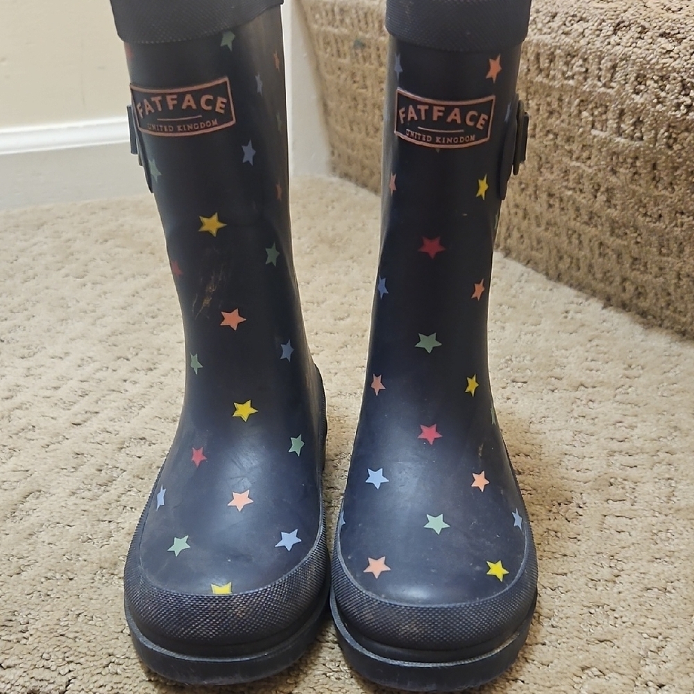 Kids Rain Lined Rain Boots with Starry Design by Fat Face
